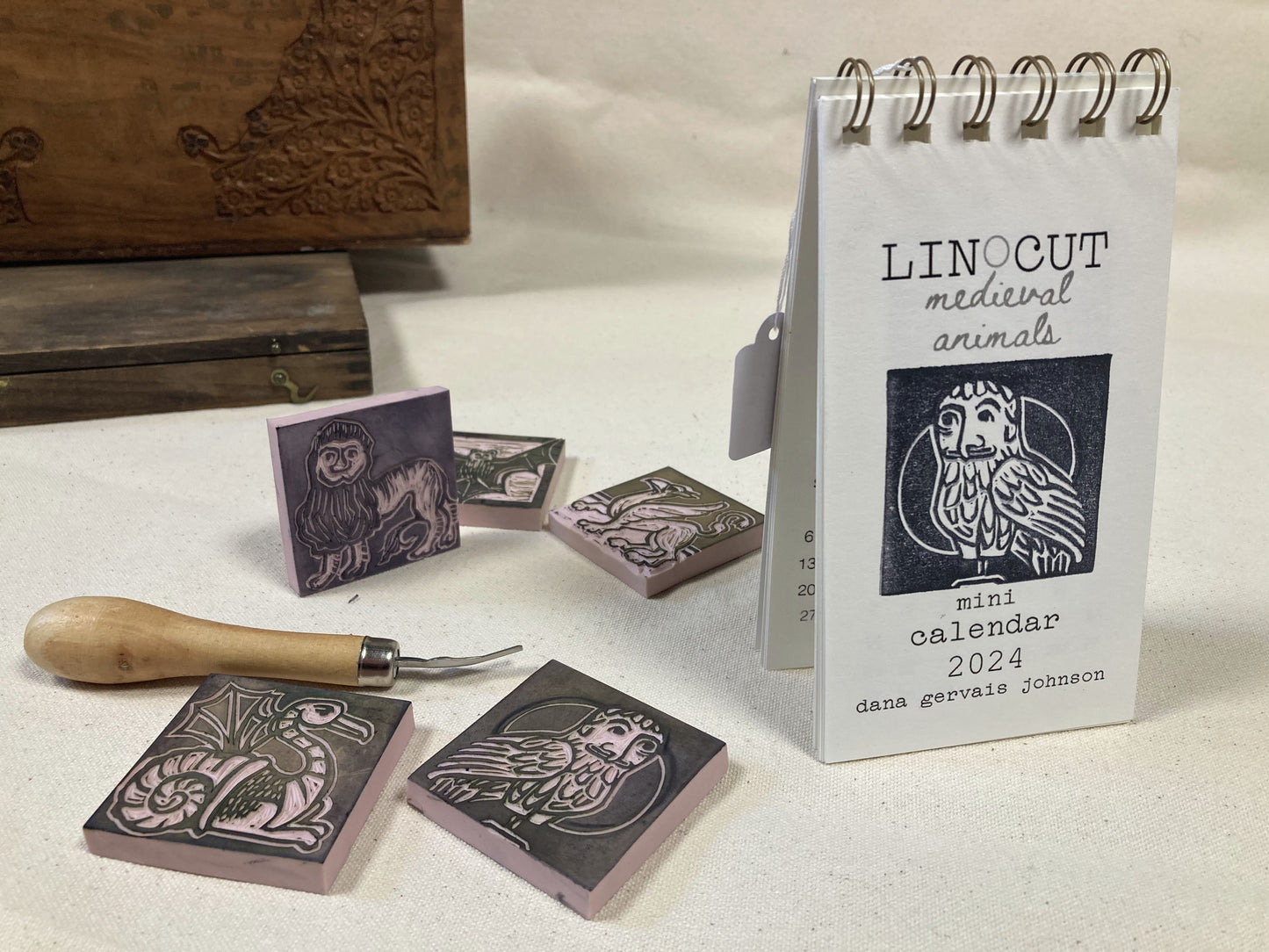 2024 Linocut Mini Calendar Medieval Animals