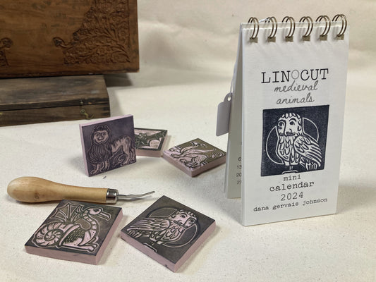 2024 Linocut Mini Calendar Medieval Animals
